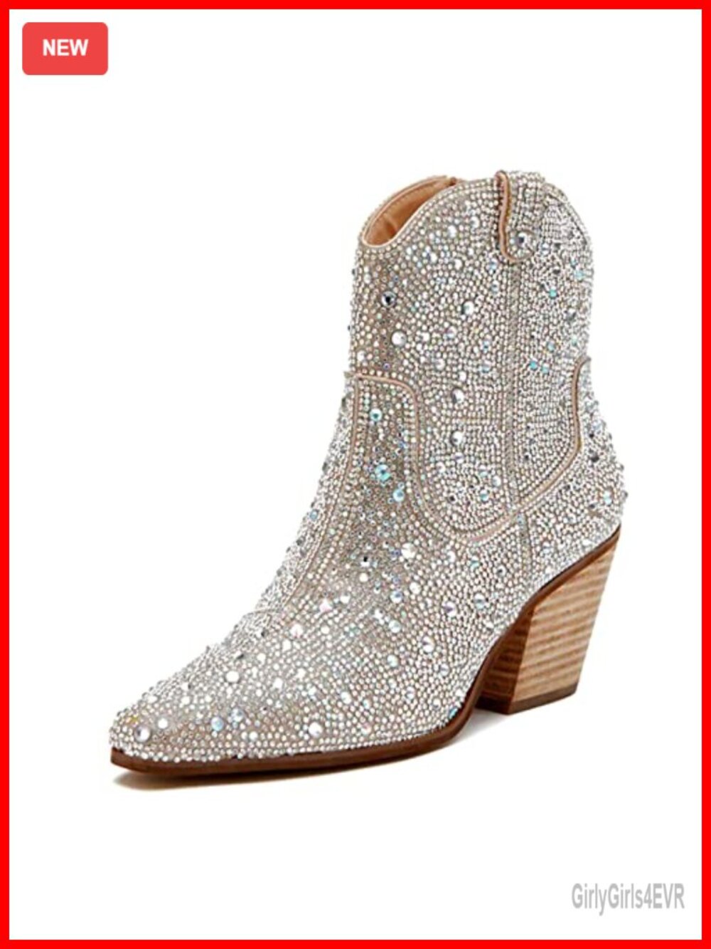 Rhinestone Cowboy Ankle Booties Women Sparkly Chunky Heel Pointed Toe